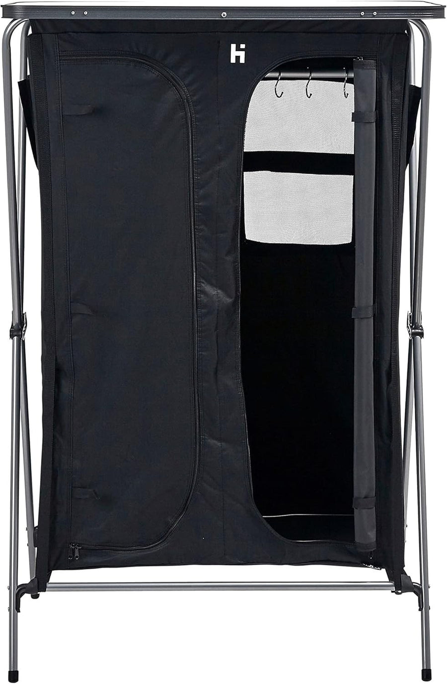 Folding Camping Wardrobe 5 Shelf Rail Storage Unit Tent Organiser Black