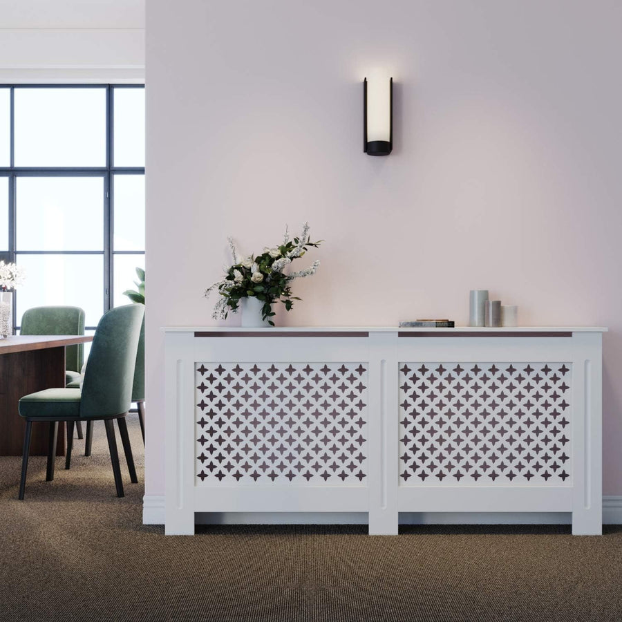 Extra Large White Radiator Cover | Cross Slat MDF Cabinet with Shelf – Durable