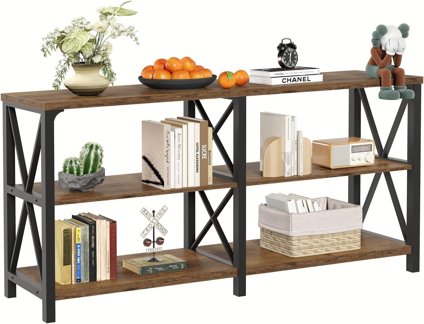 Rustic Wood Console Table Sofa Entryway Desk w/ Shelves 63" Storage