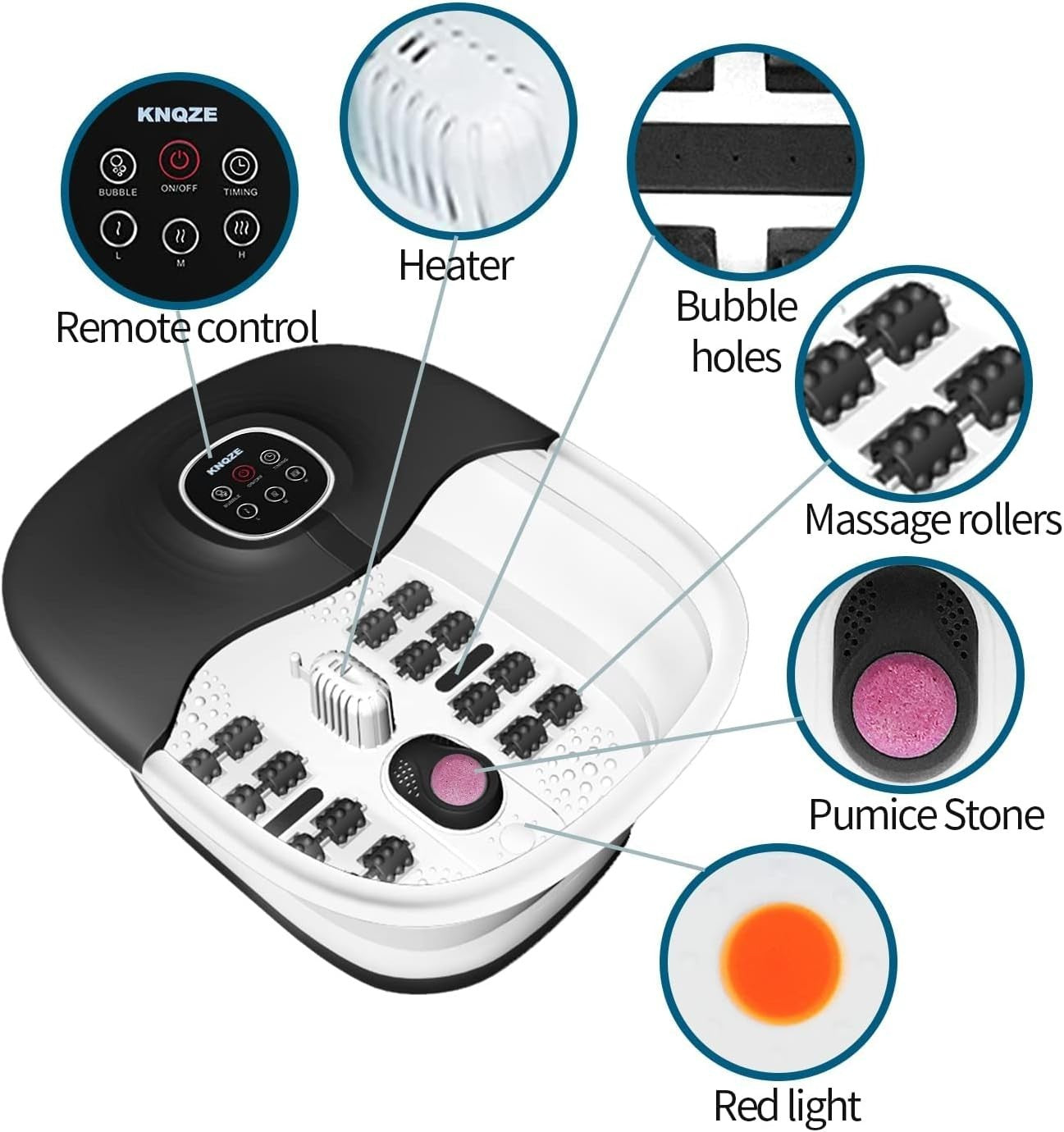 Foldable Heated Foot Spa with Bubbles, 16 Rollers & Pumice Stone