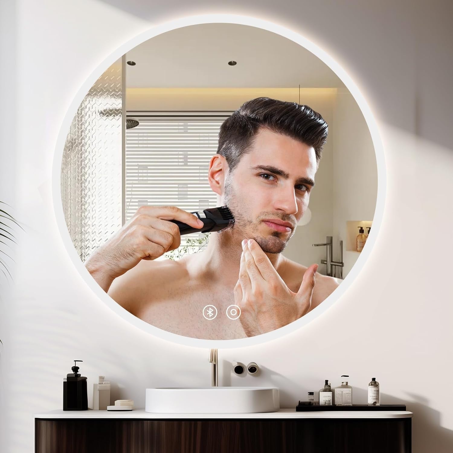 LED Light Up Vanity Mirror with Demister Anti-Fog Round Bathroom Wall-Mount, 70x