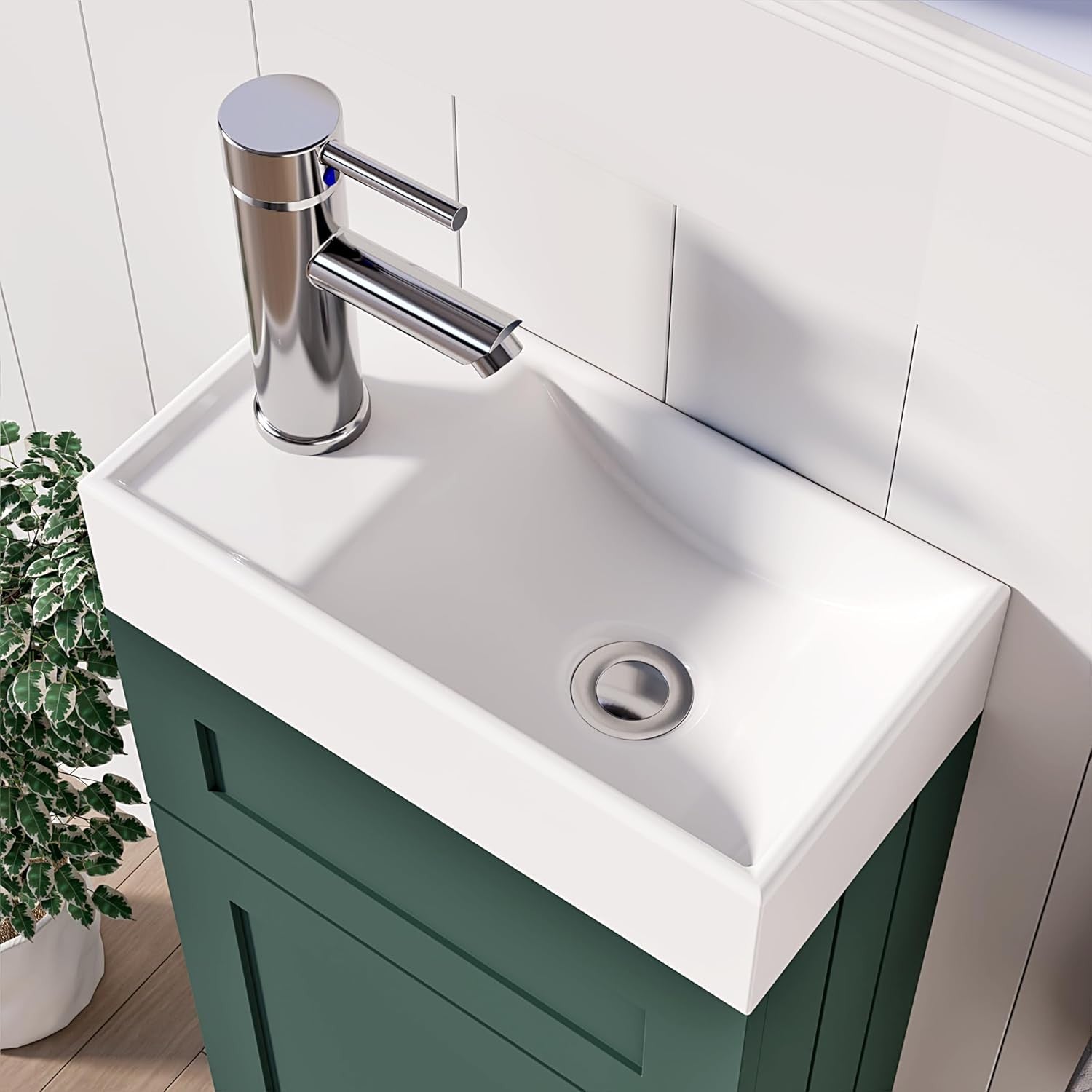 Green Vanity Unit with Basin Trap & Waste – 40cm Compact Under Sink Bathroom