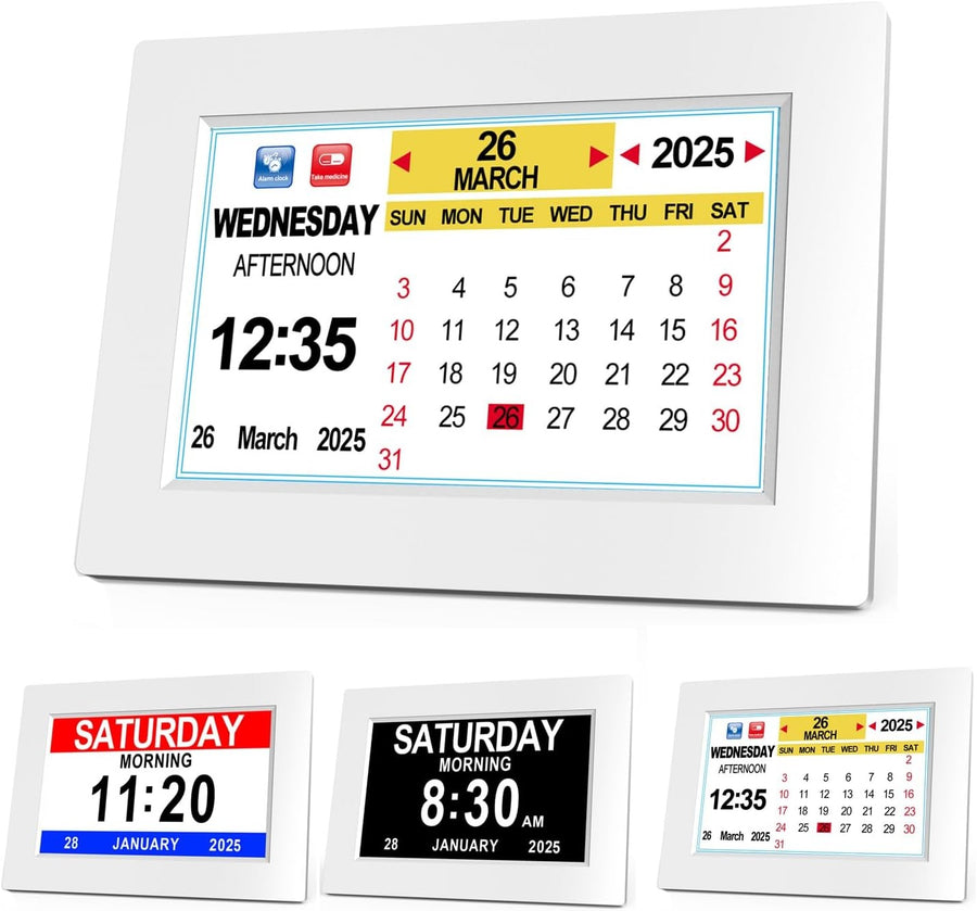 Large Digital Dementia Alarm Clock 8'' Date Day Time Temperature Display