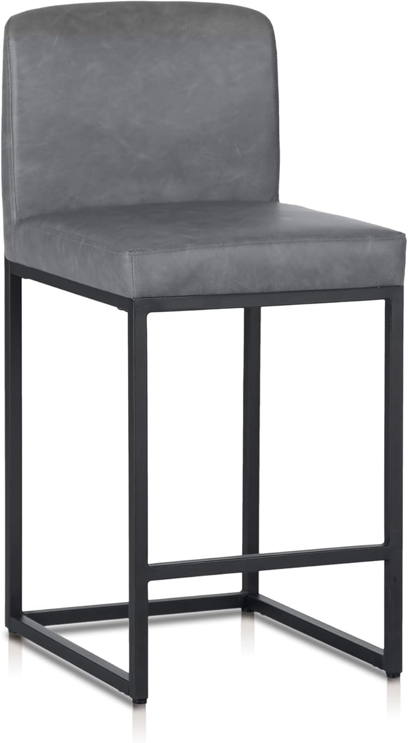 Grey PU Leather Bar Stool – Modern Kitchen & Breakfast Counter Chair