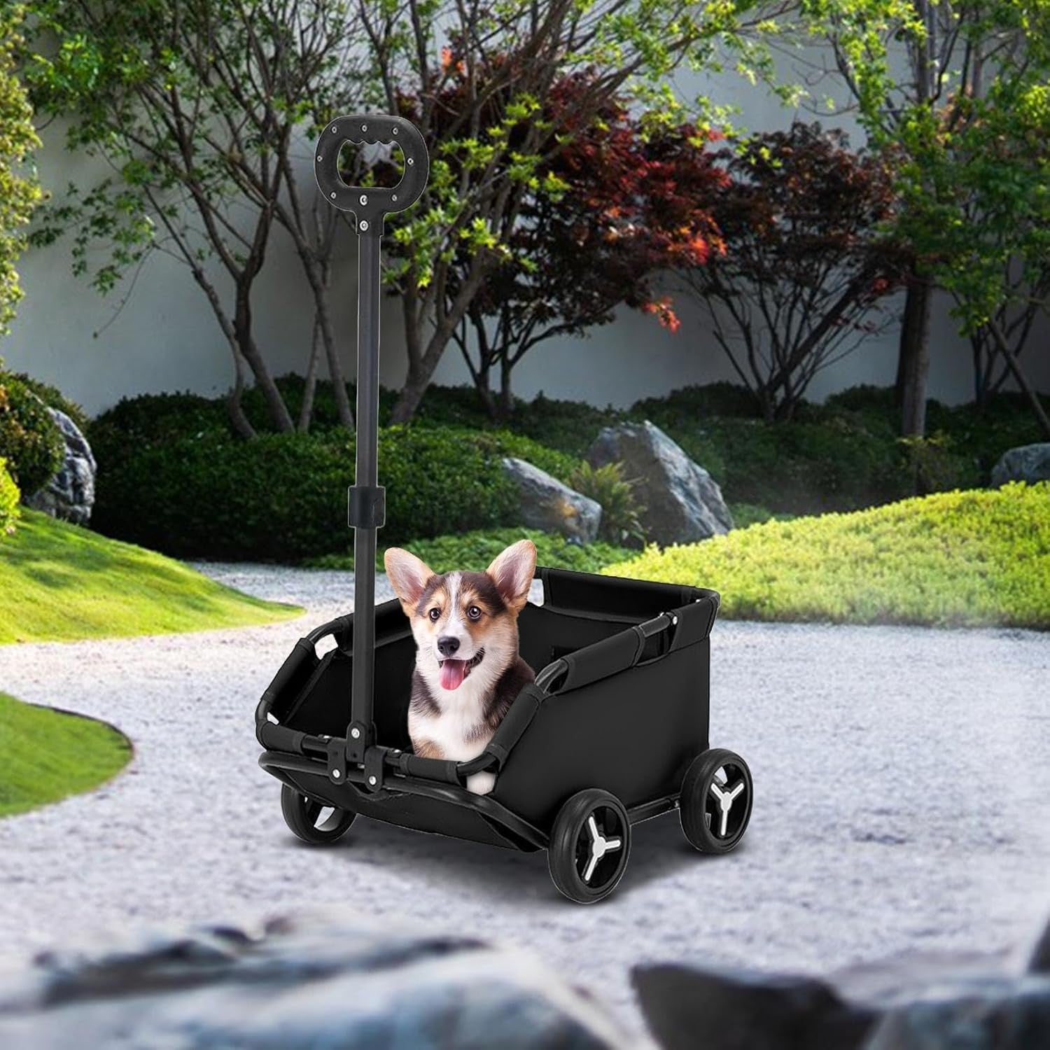 Black Pet Wagon Stroller Foldable Dog & Cat Travel Trolley for Small Pets