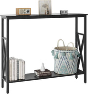 Industrial Console Table with Adjustable Feet, Metal Frame & Shelves for Small