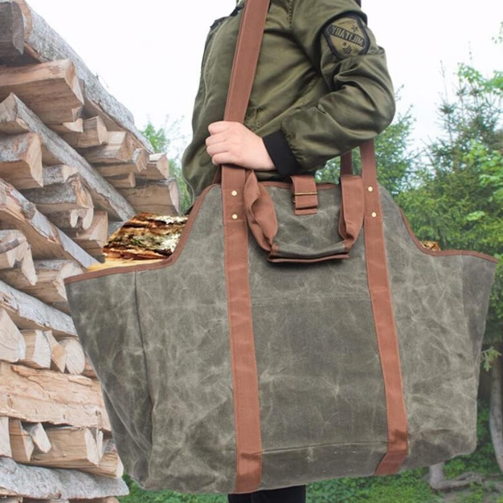 Firewood Carrier Bag Heavy Duty Canvas Tote for Logs 🔥 Foldable Storage