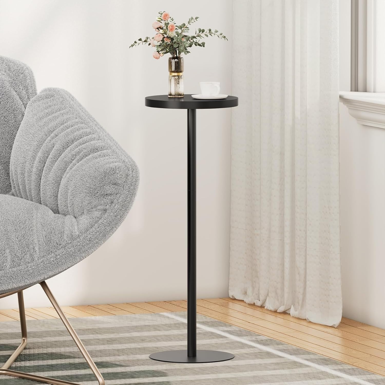 Tall Round Side Table – 25x25x70cm Small End Table Black