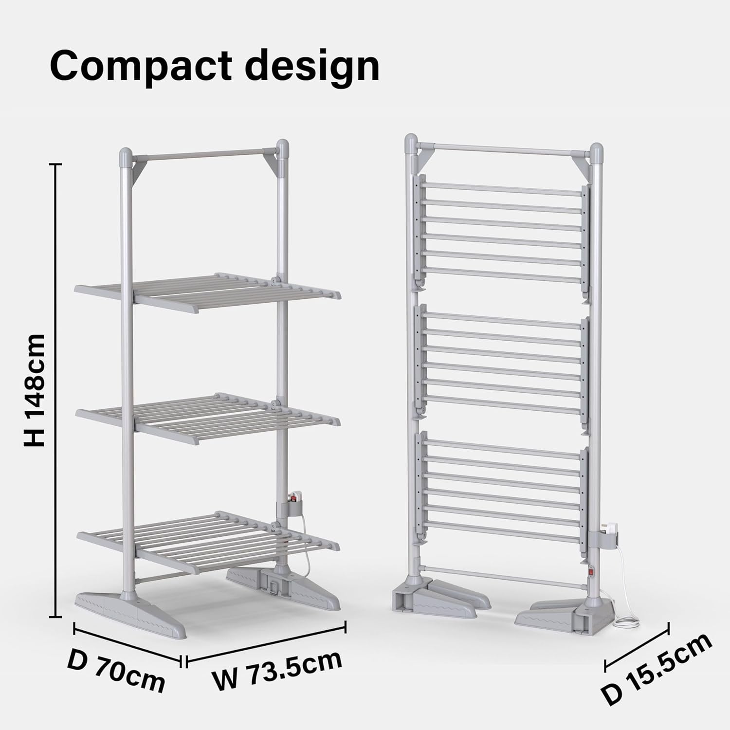 Heated Clothes Airer 3 Tier Electric Drying Rack Foldable 300W Fast Dry