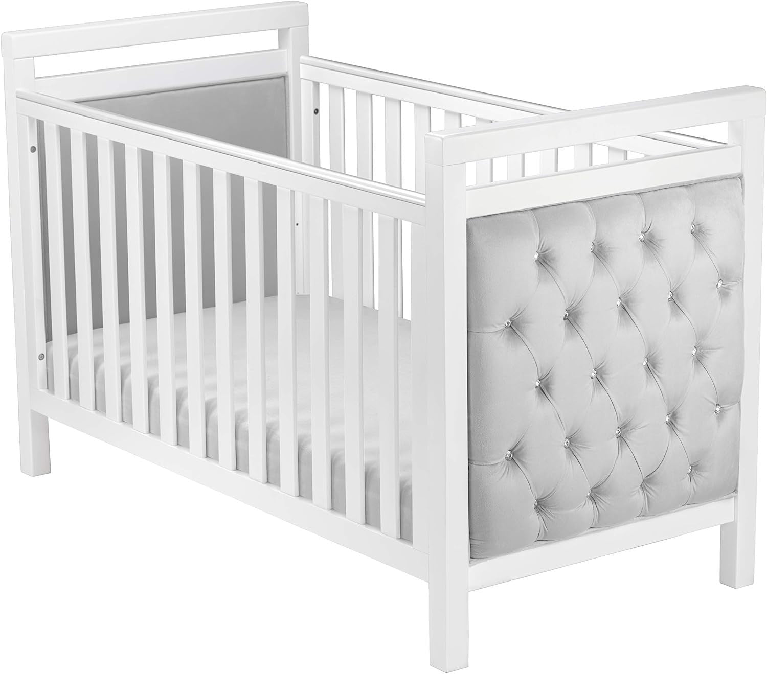 Velvet Baby Cot Bed Adjustable Height Convertible Toddler Bed 156x74x95cm