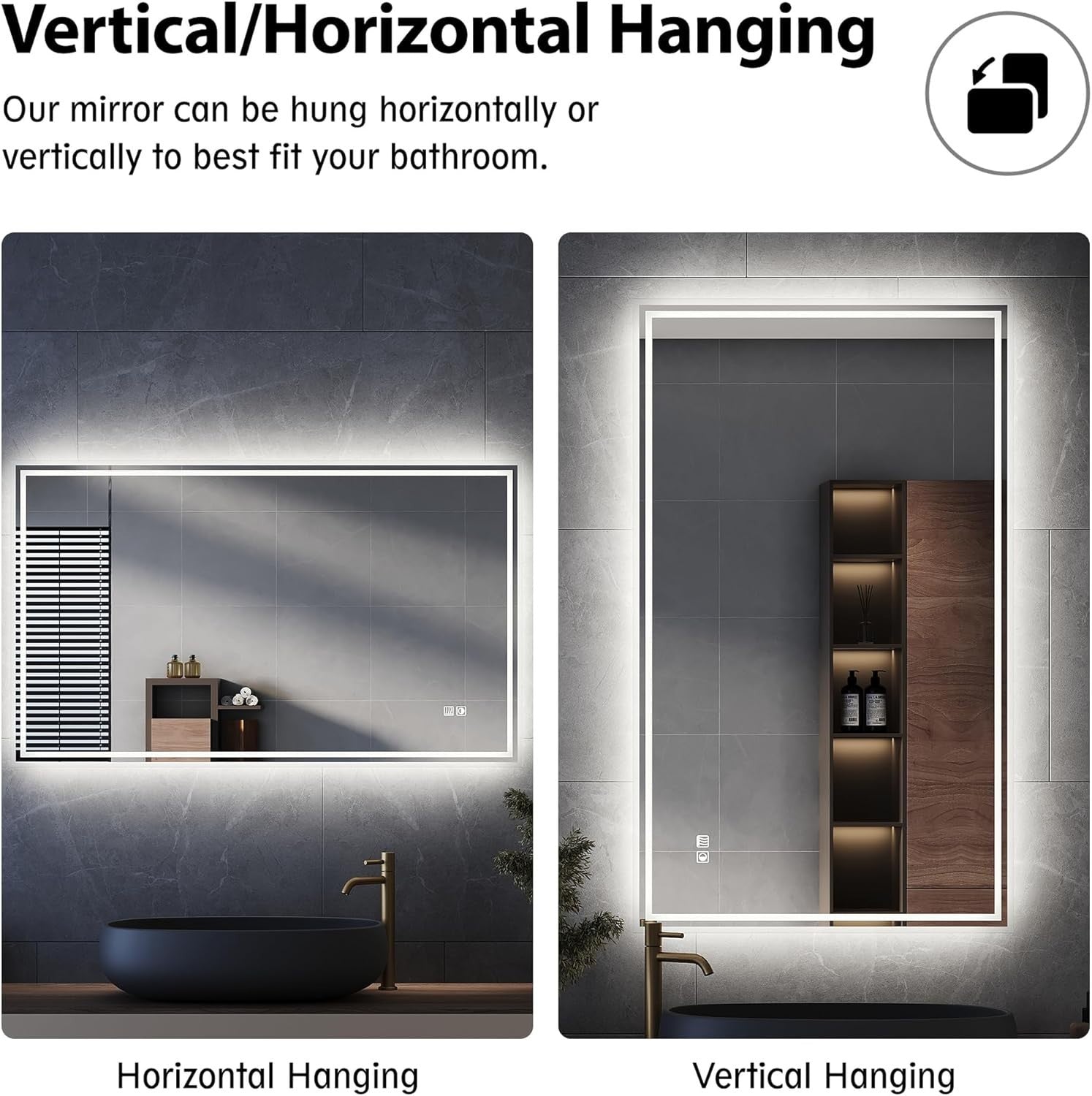 LED Bathroom Mirror 100x60cm with Demister, Dimmable Lights, Touch Sensor