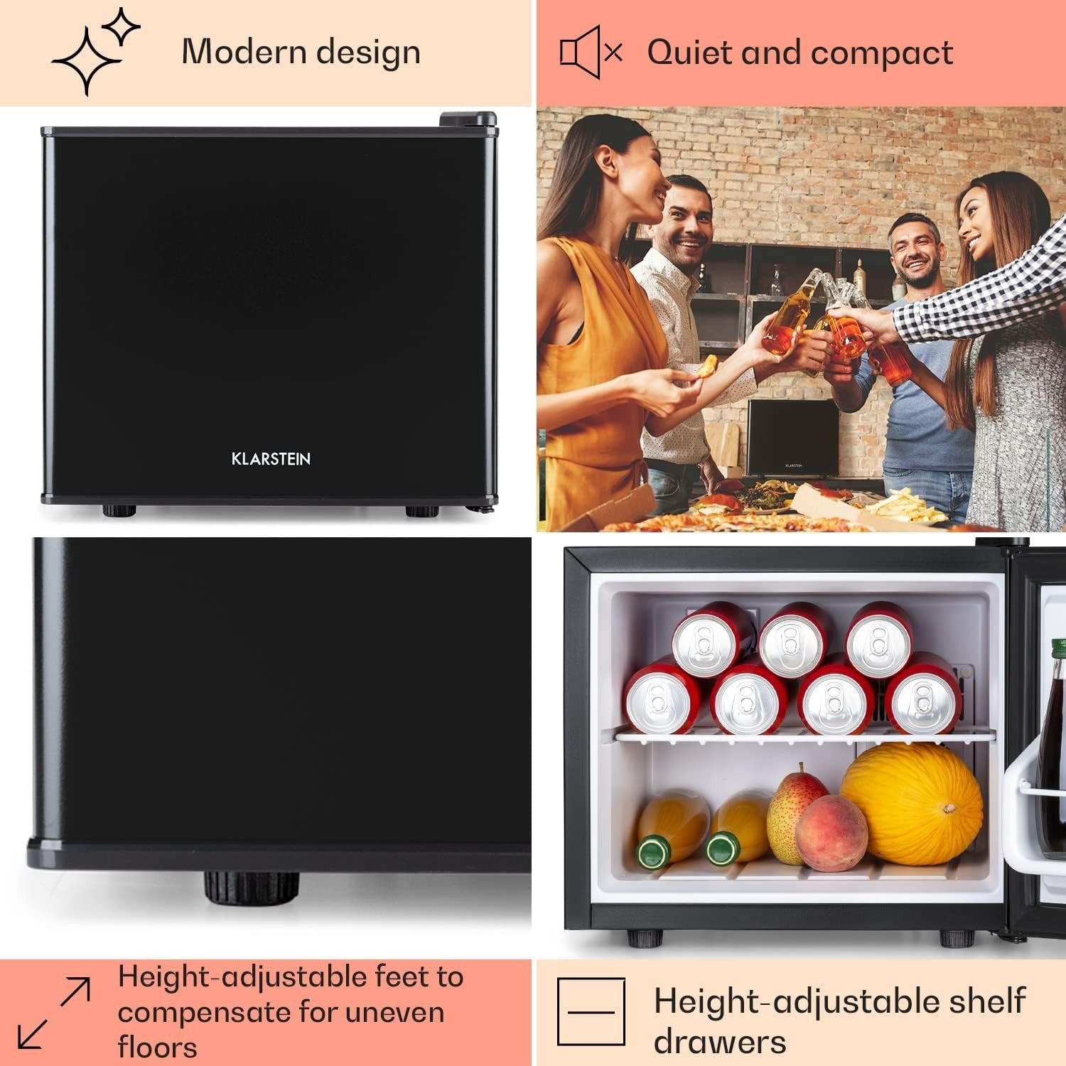 Mini Fridge 17L Compact Cooler Quiet Countertop Black Frost-Free
