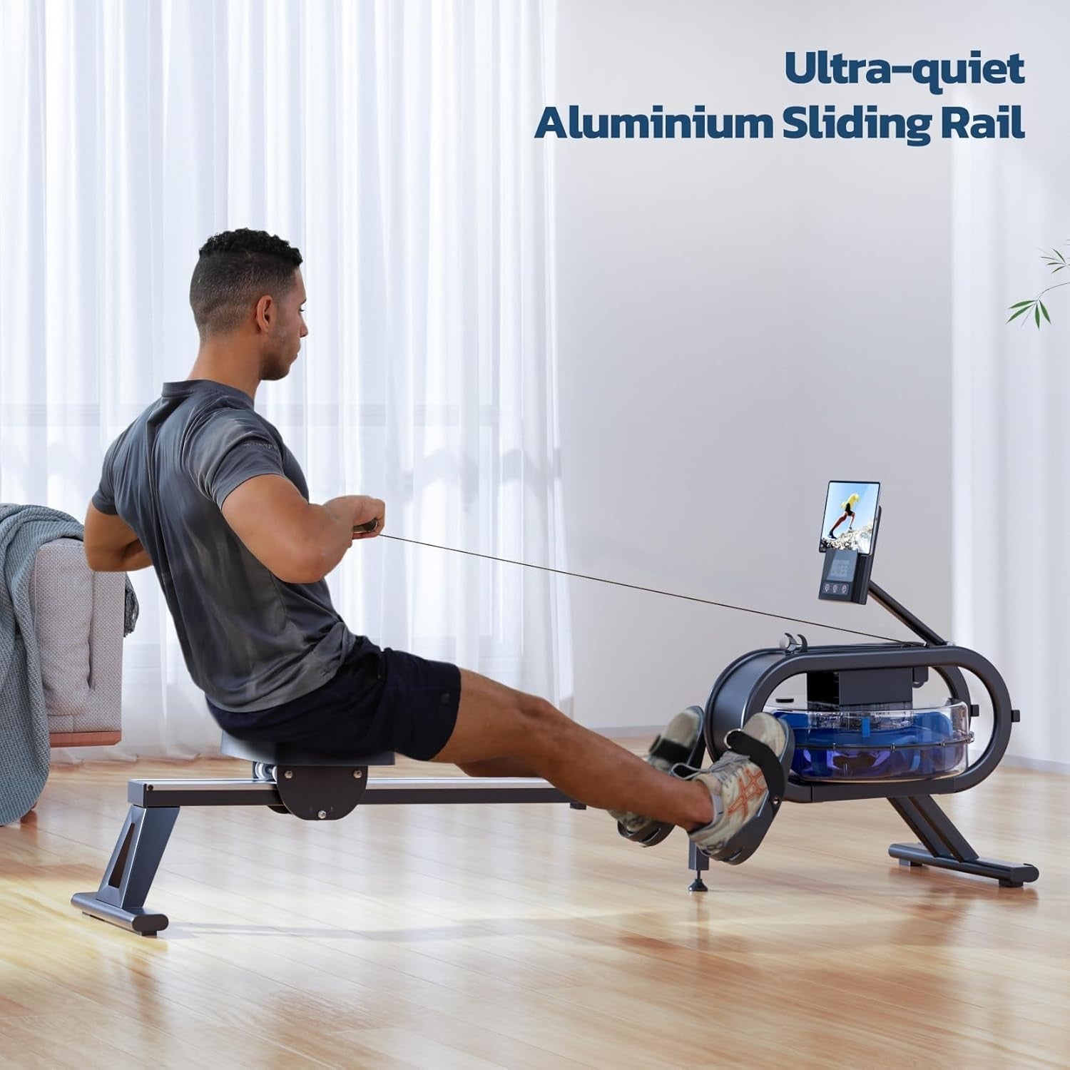 Water Rowing Machine 6-Level Adjustable Resistance Bluetooth LCD Home Rower