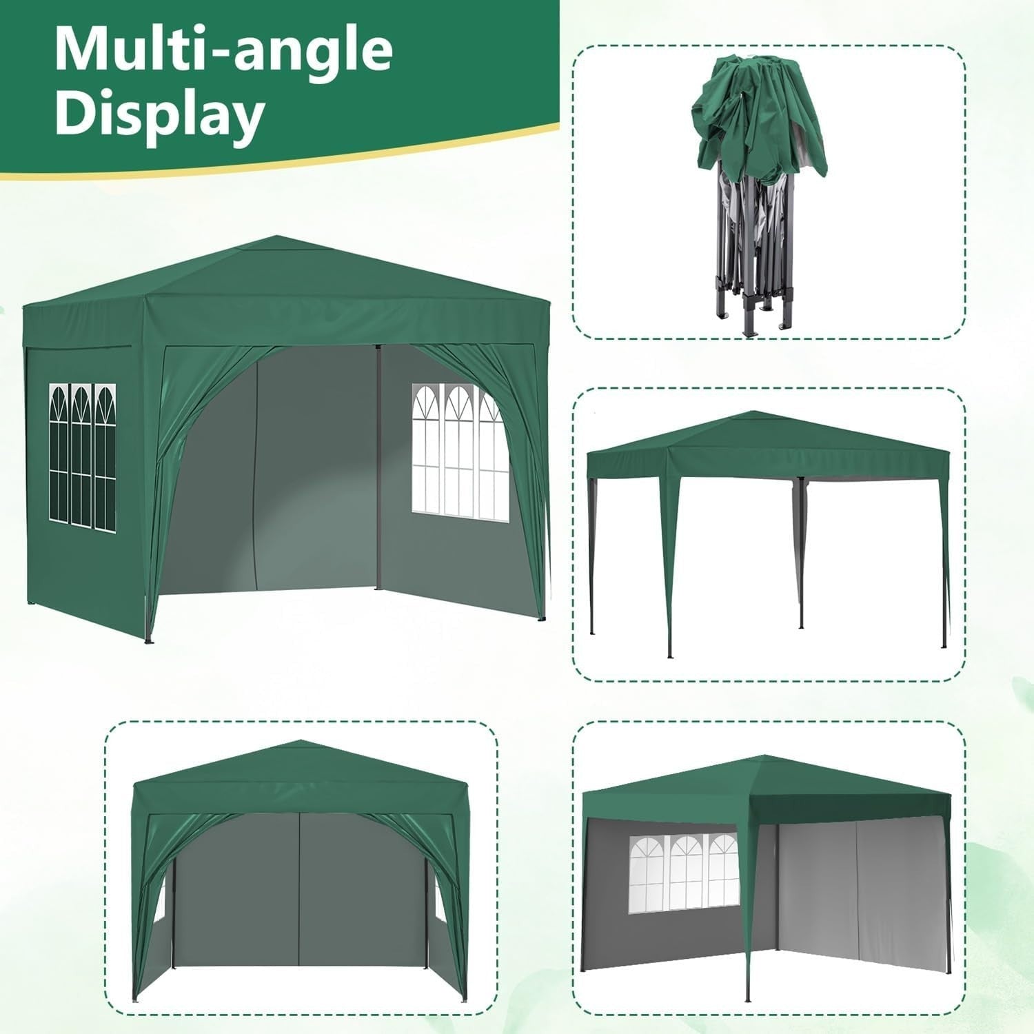 3x3M Pop Up Gazebo With Sides Waterproof Garden Party Tent Steel Frame & Weight