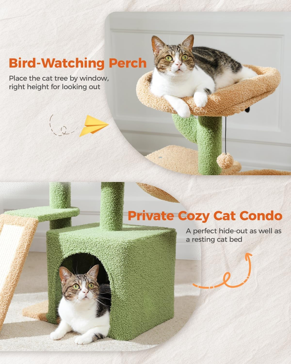 Cactus Cat Tree 80cm Small Cat Tower With Condo Basket Scratching Pad