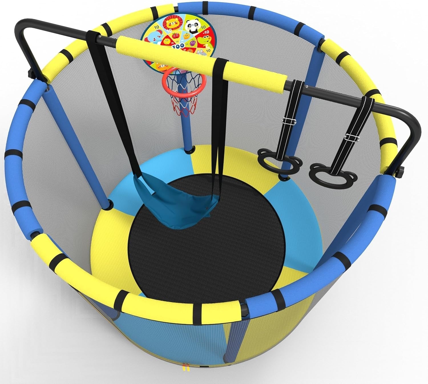 1.6M Kids Trampoline Indoor Outdoor Playset Basketball Rings Pull Bar