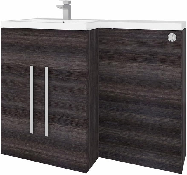1100mm L Shape Left Hand Vanity Unit with Basin Sink & BTW Toilet Grey Finish
