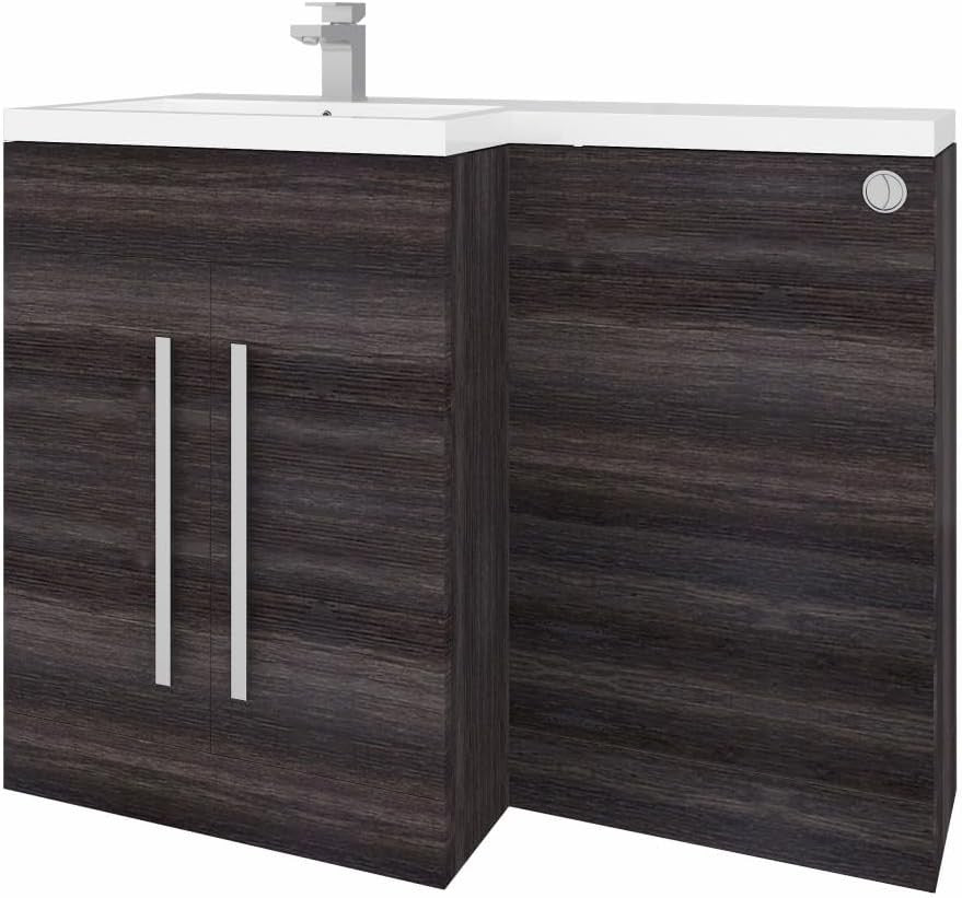 1100mm L Shape Left Hand Vanity Unit with Basin Sink & BTW Toilet Grey Finish