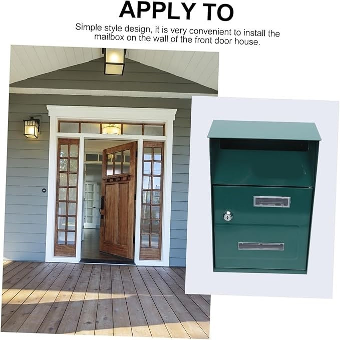 Wall Mount Metal Mailbox Green Galvanized Lockable Post Box Secure Stylish