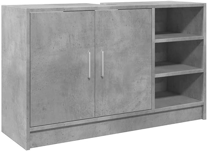 Concrete Grey Bathroom Sink Cabinet 90cm Modern Storage Unit with Shelves