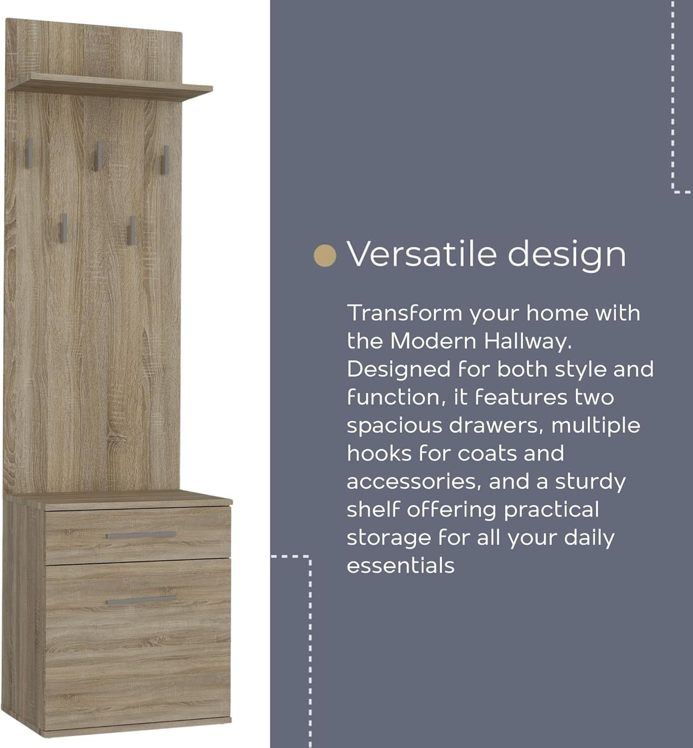 Slim Sonoma Oak Wardrobe with Hooks, Shelves & Storage | 180cm Hall Unit