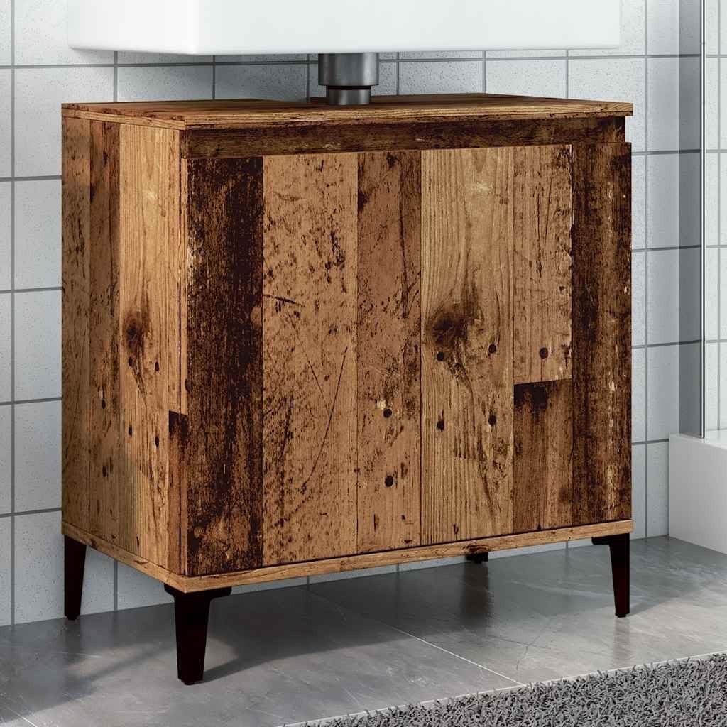 Old Wood Bathroom Sink Cabinet | 58x33x60cm Rustic Vanity with Metal Legs