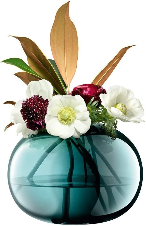 Green Glass Vase Round Handmade Decorative Flower Bowl Modern Home Decor