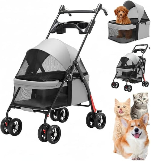 Lightweight Pet Stroller Foldable 4 Wheel Pushchair for Small Dogs Cats