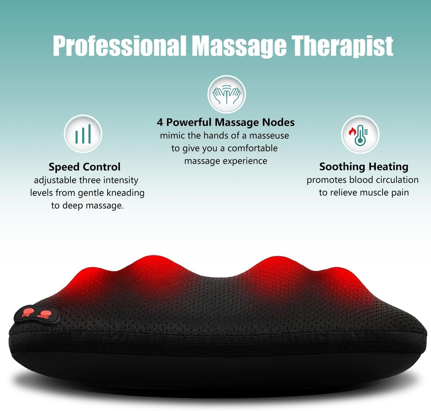 Shiatsu Back & Neck Massager Pillow with Heat Deep Tissue Kneading Relief