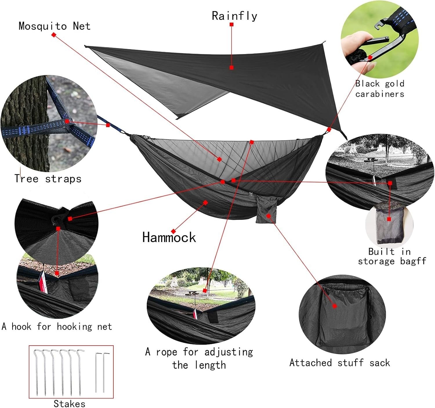 Waterproof Camping Hammock with Rain Tarp & Mosquito Net, Lightweight Tent Bed