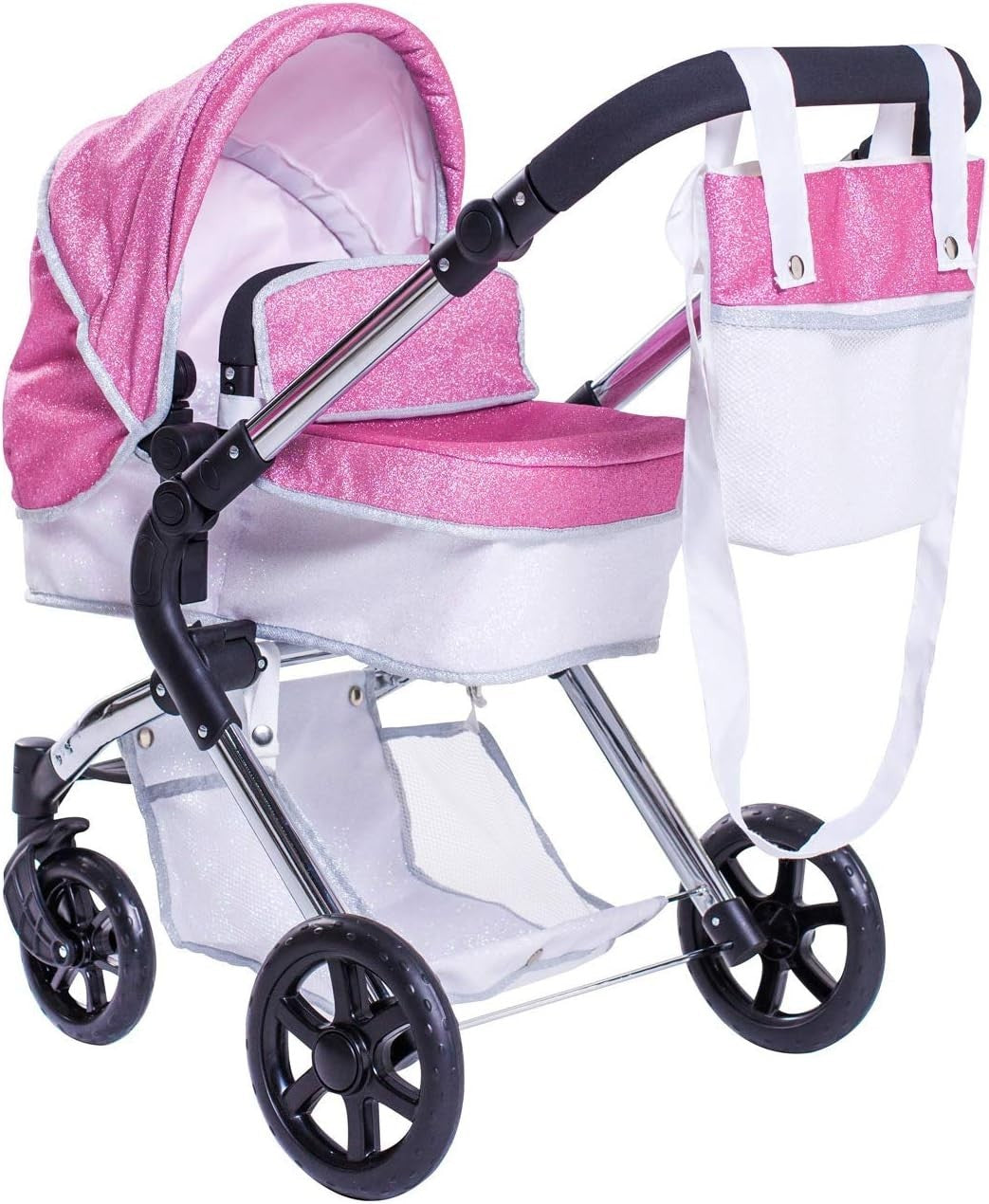2in1 Pink Doll Pram Pushchair Carrycot Foldable Fits 42cm Dolls