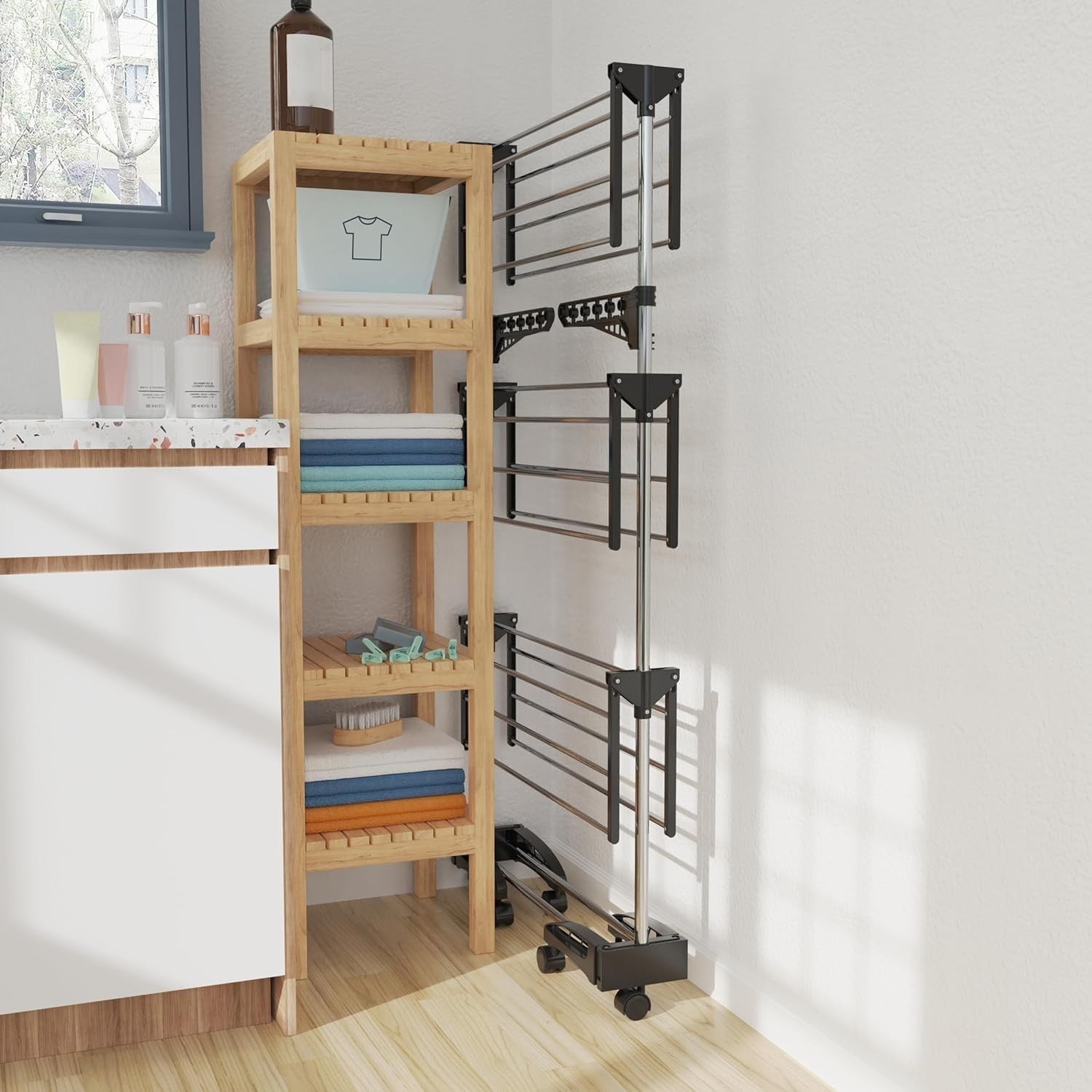 4 Tier Clothes Airer Stainless Steel Folding Laundry Drying Rack Shoe Shelf