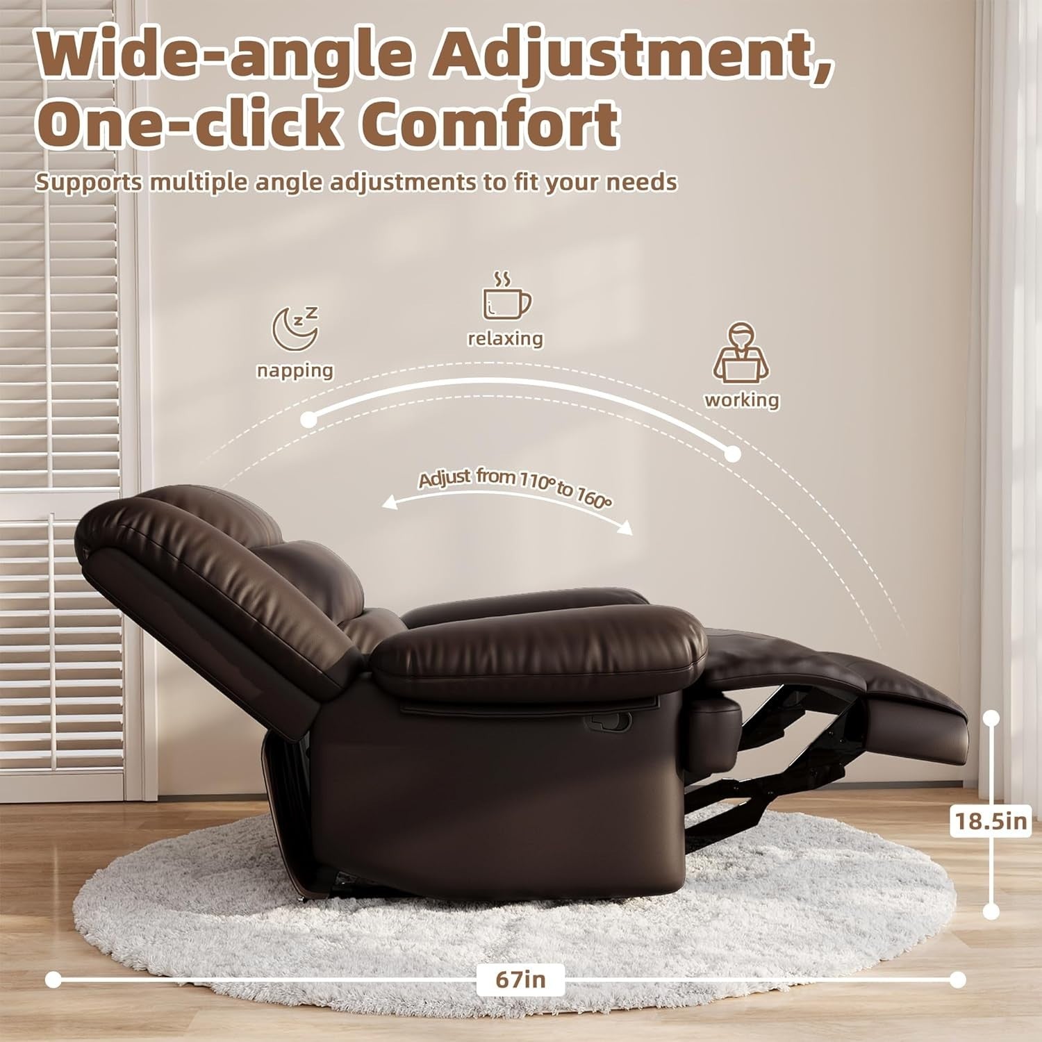 Adjustable Recliner Chair PU Leather Sofa Lounge Seat Home Theater Comfort