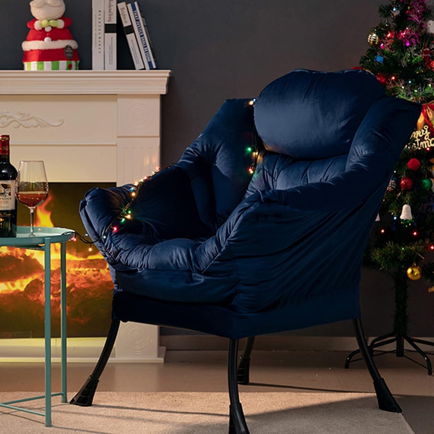 Velvet Dark  Blue  Armchair Living Room Bedroom Lounge Chair Comfy Relax Seat