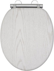 White Oak Effect Toilet Seat Soft Close MDF Quick Release Easy Clean 42x36cm