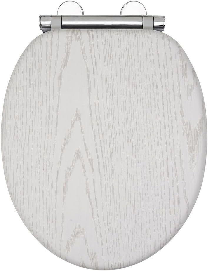 White Oak Effect Toilet Seat Soft Close MDF Quick Release Easy Clean 42x36cm