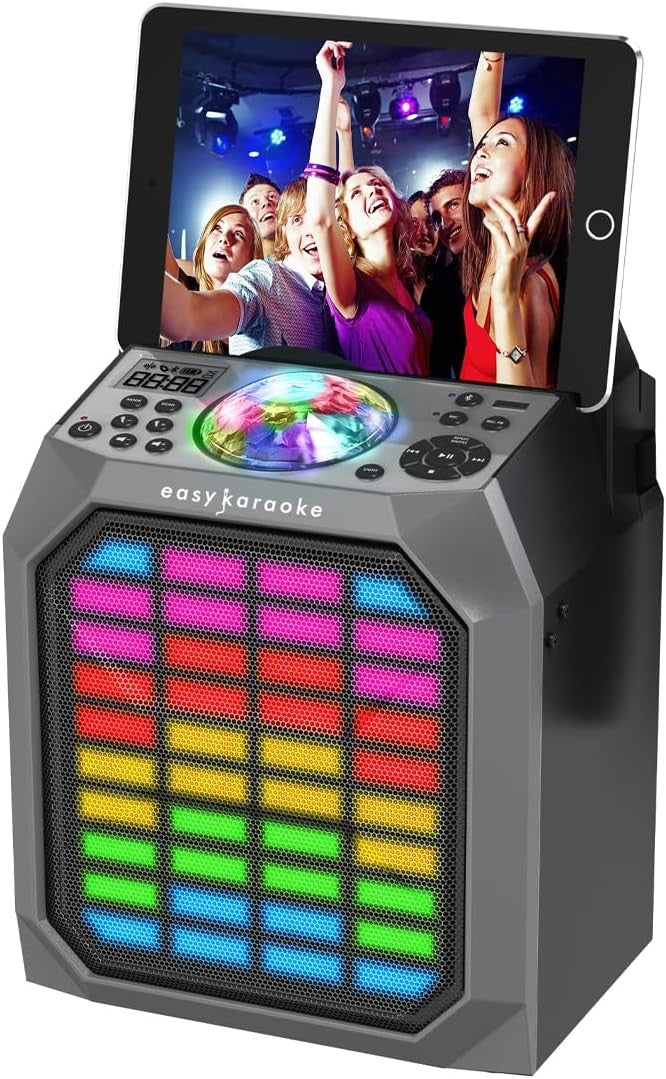 Black Karaoke Party Speaker Wireless Mic LED Light Show