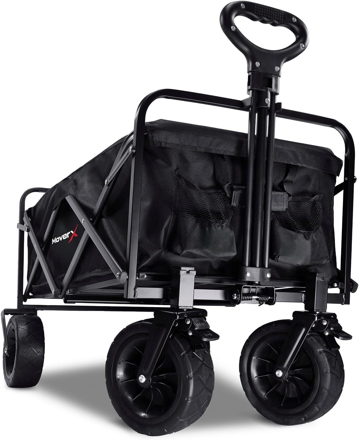 120L Folding Camping Wagon Wide Wheel Festival Trolley Adjustable Handle Black