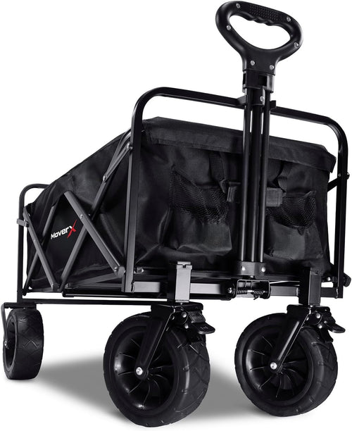 120L Folding Camping Wagon Wide Wheel Festival Trolley Adjustable Handle Black