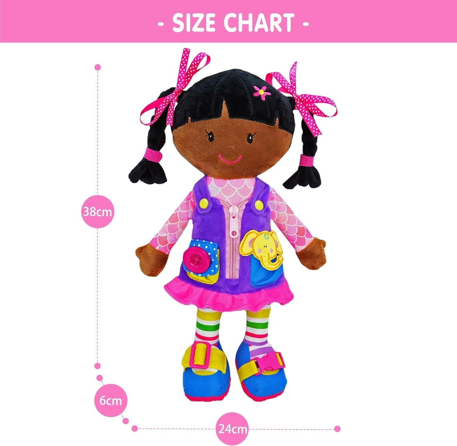 Montessori Toddler Plush Doll Learn to Dress Buckles Zips 15.5”