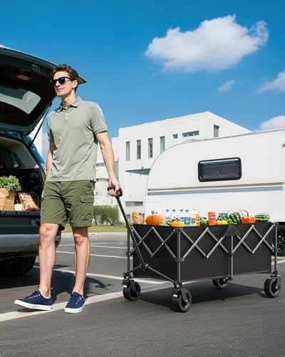 230L Heavy Duty Folding Trolley with Wheels & Adjustable Handle, Portable Wagon