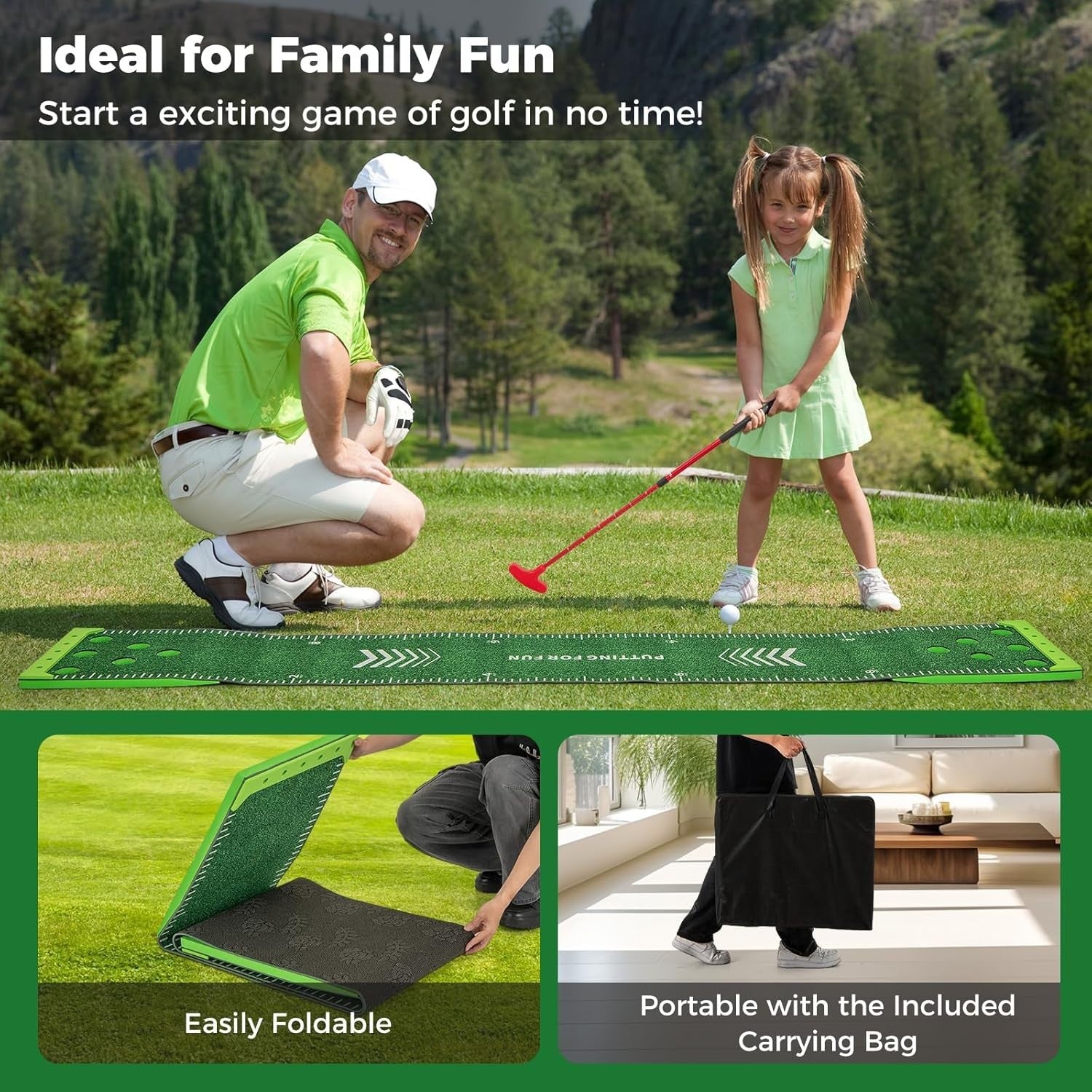 Golf Putting Green Mat 11FT Indoor Outdoor Practice Set Balls Putters Holes