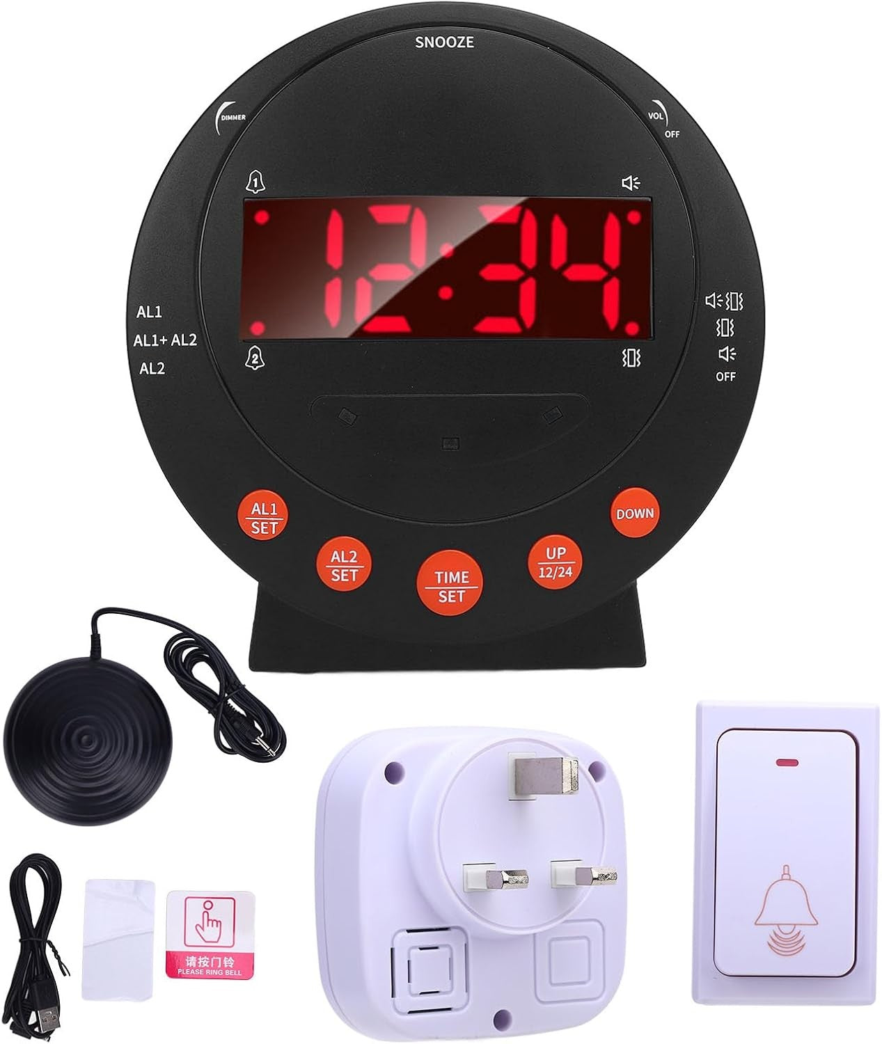 Extra Loud Alarm Clock Bed Shaker Heavy Sleepers Large LED Touch Screen