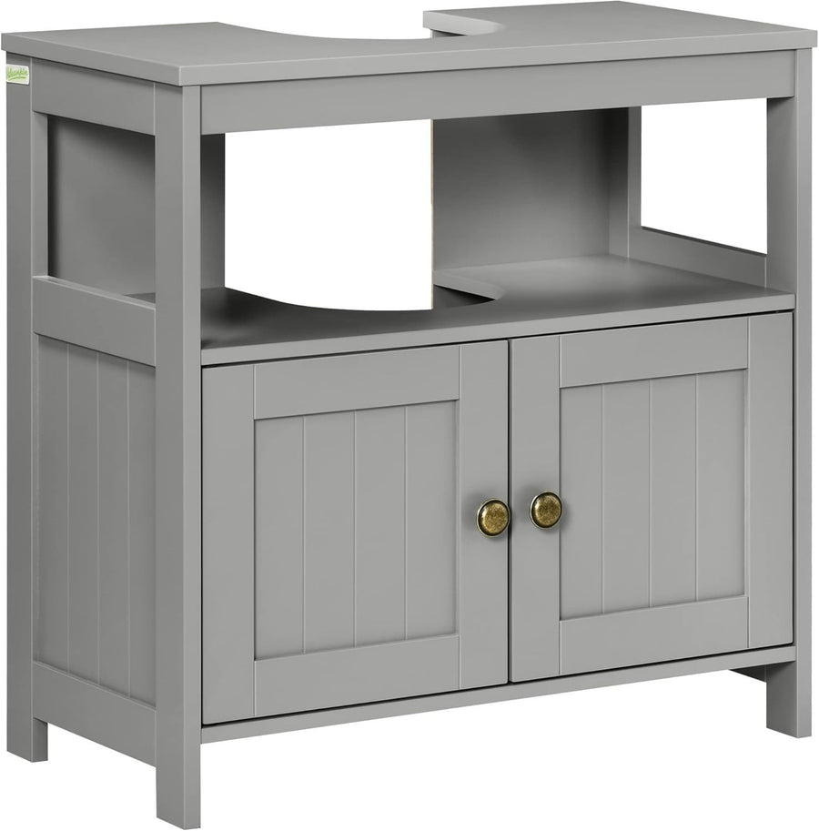 Grey Under Sink Bathroom Cabinet Vanity Storage Unit with Doors & Shelf 60x60cm