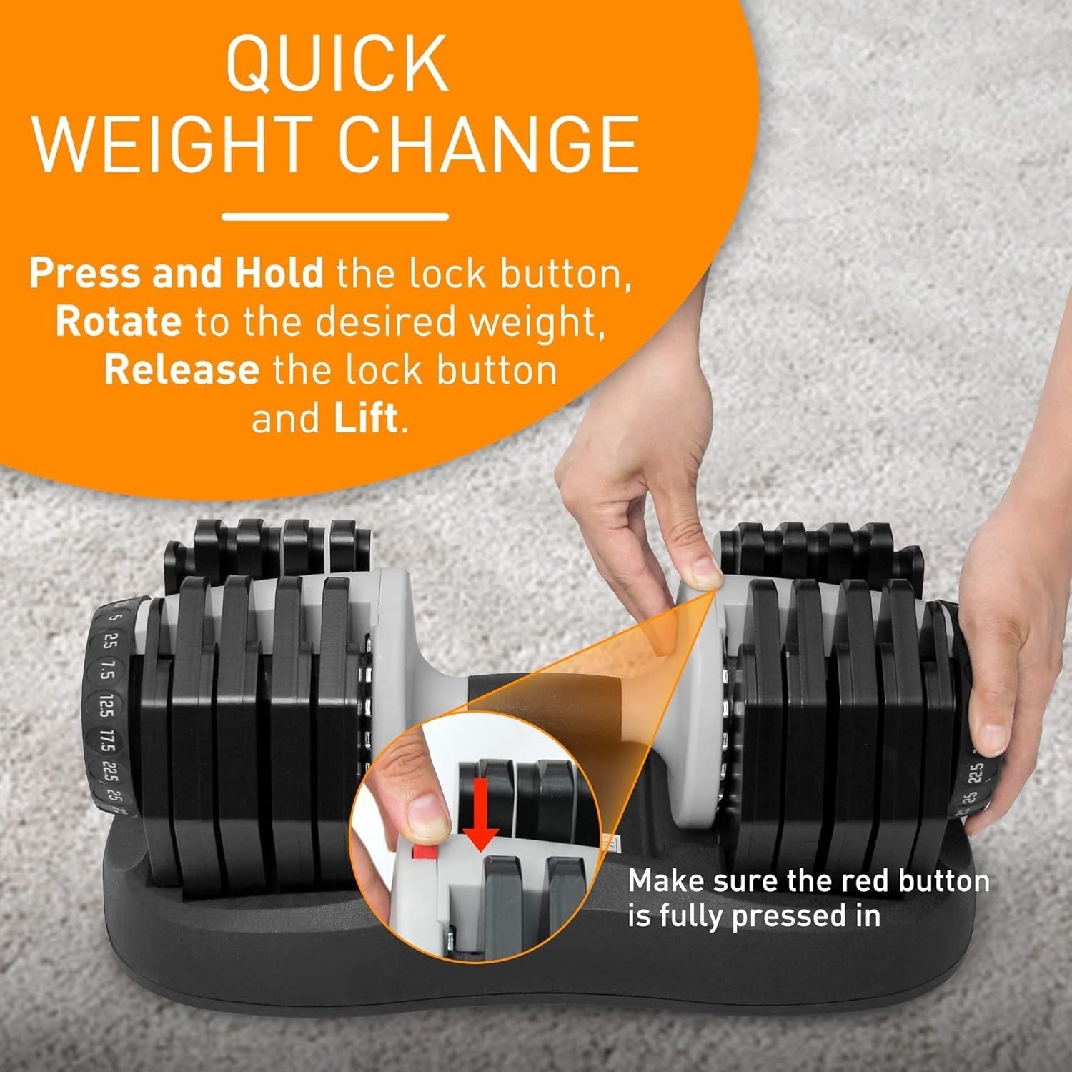 25kg Adjustable Dumbbells Pair 10-in-1 Quick Dial Home Gym Weights Set