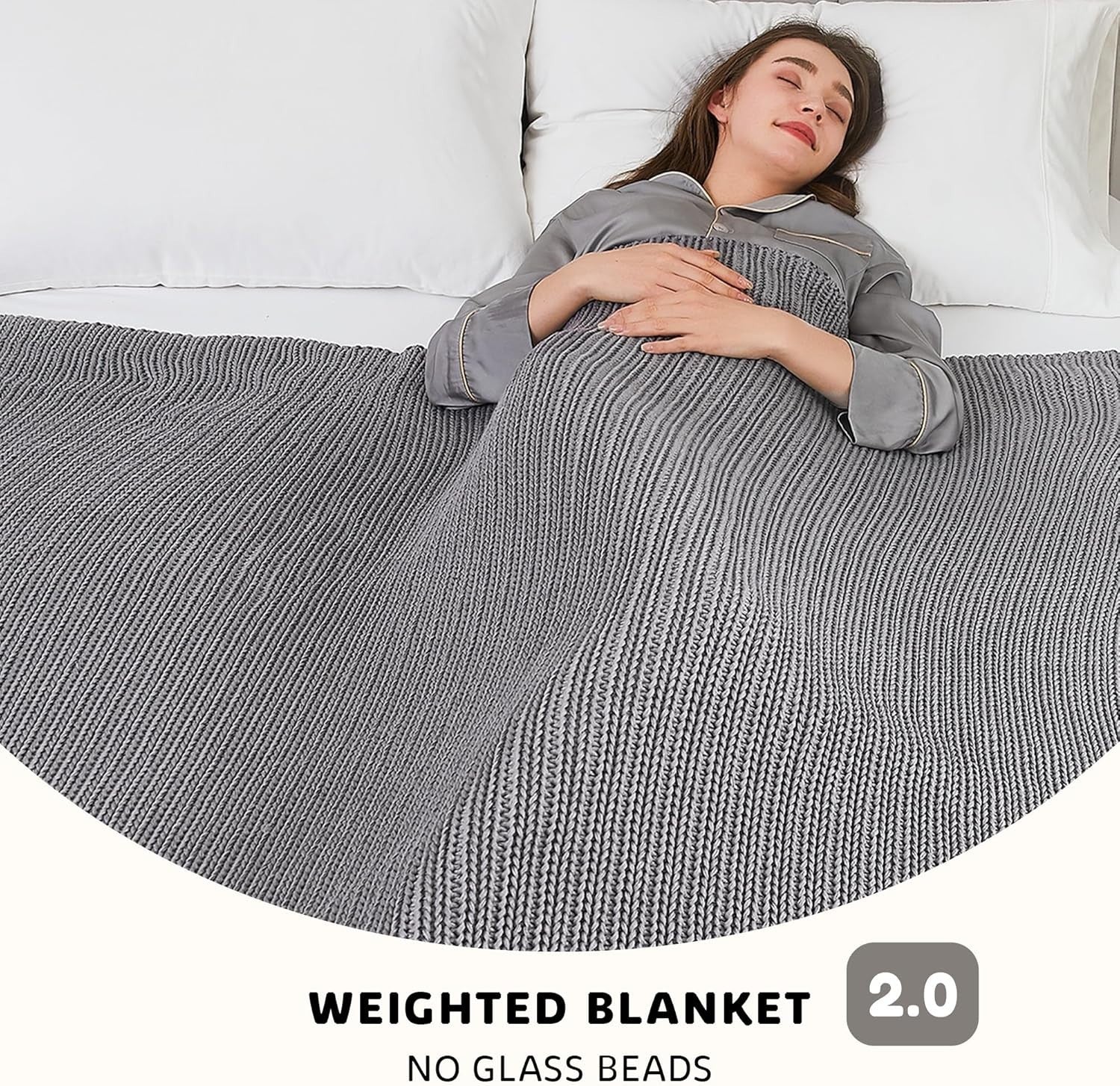 Knitted Weighted Blanket 15lbs Light Grey Chunky Knit Heavy Throw 60"x80"