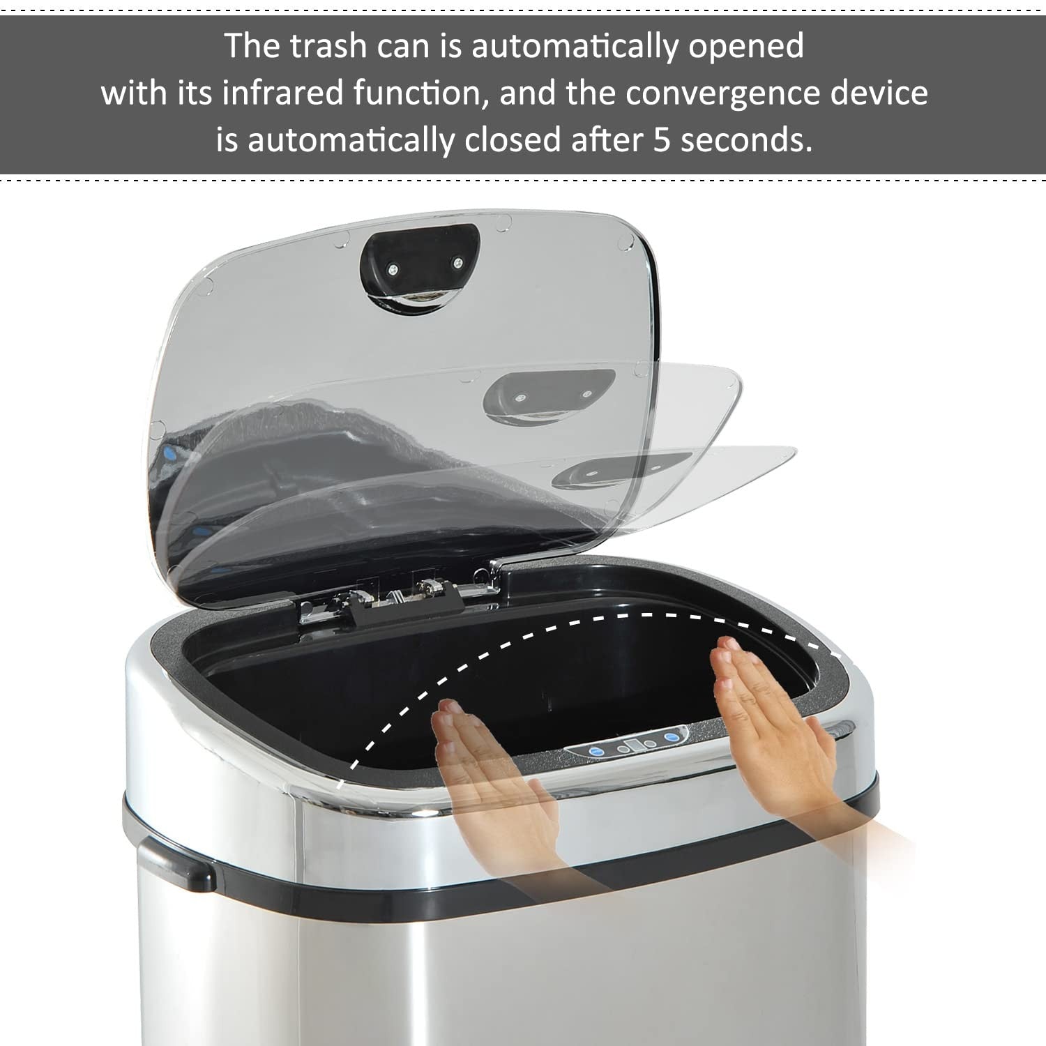 50L Sensor Kitchen Bin Touchless Soft Close Silver Steel