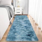 Teal Runner Rug 80x300cm Fluffy Shaggy Tie Dye Non Slip Thick Pile Carpet