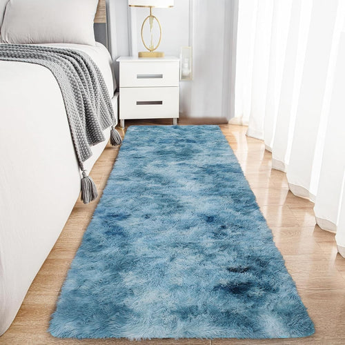 Teal Runner Rug 80x300cm Fluffy Shaggy Tie Dye Non Slip Thick Pile Carpet