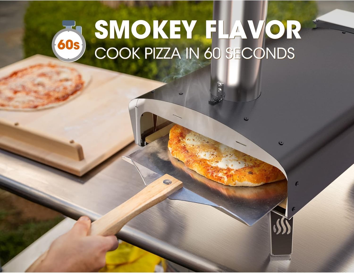 Outdoor Wood Pellet Pizza Oven Portable Garden BBQ Cooker w Stone Peel 67x35x76c